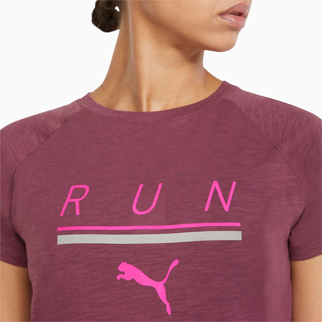 T Shirt Running Puma 5K Logo Corta Sleeve Femme Grape Wine | 2673895-FJ