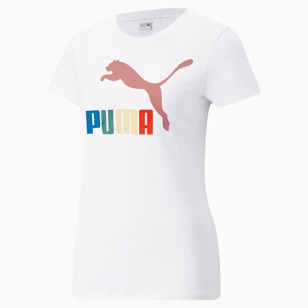 T Shirt Running Puma Classics Logo Interest Femme Blanche | 3628549-HD