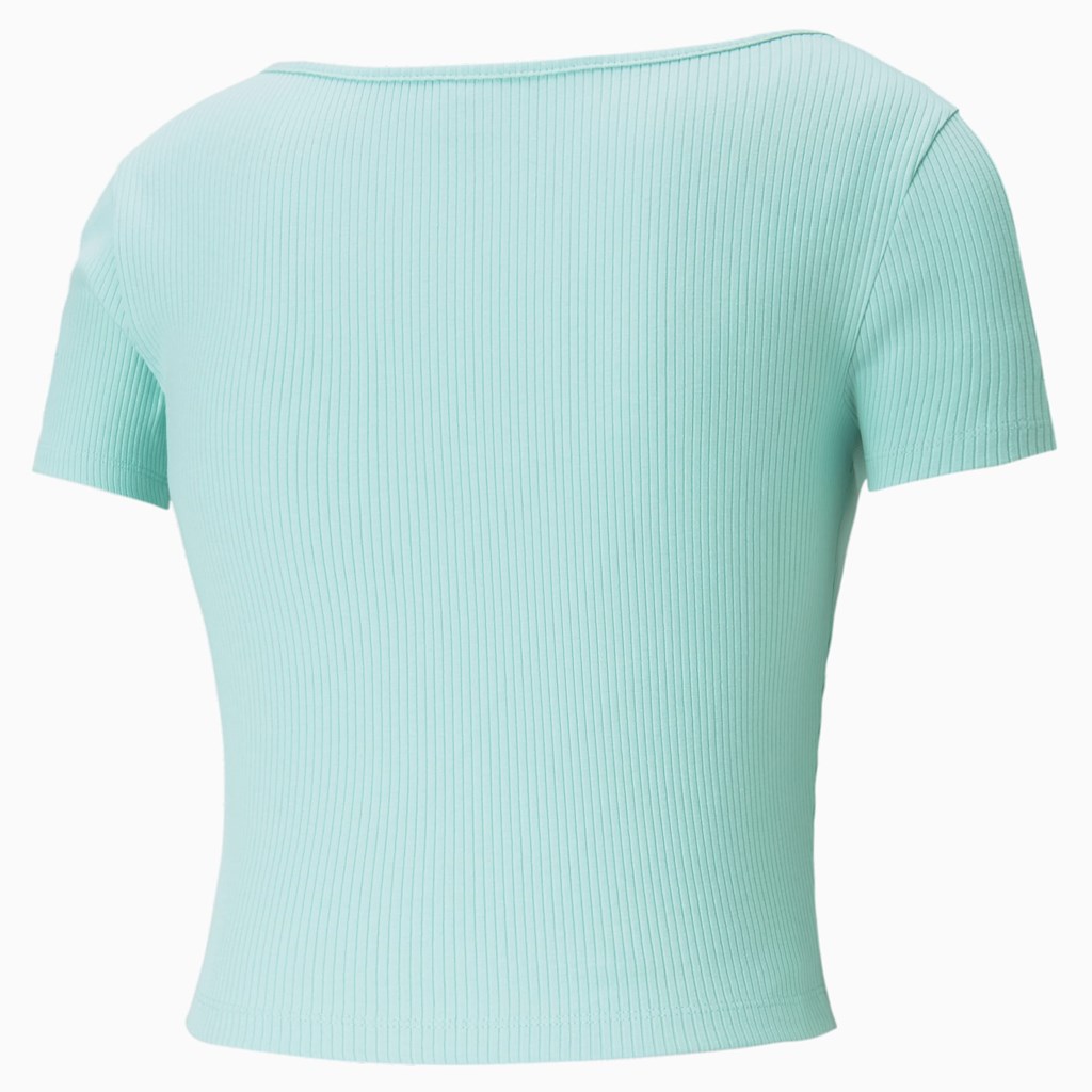 T Shirt Running Puma Classics Ribbed Fitted Femme Bleu | 0126957-CE