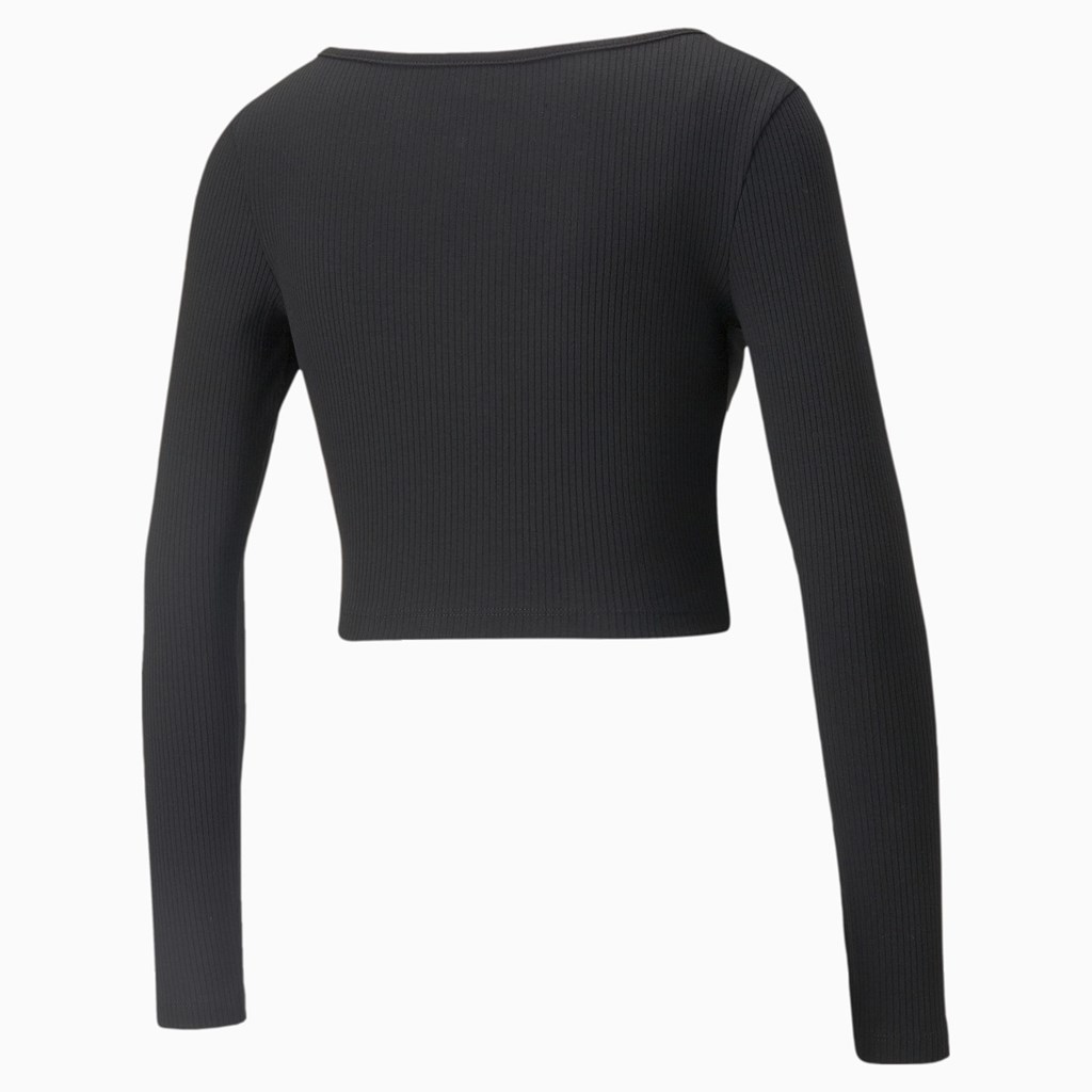 T Shirt Running Puma Classics Ribbed Long Sleeve Femme Noir | 5827364-AE
