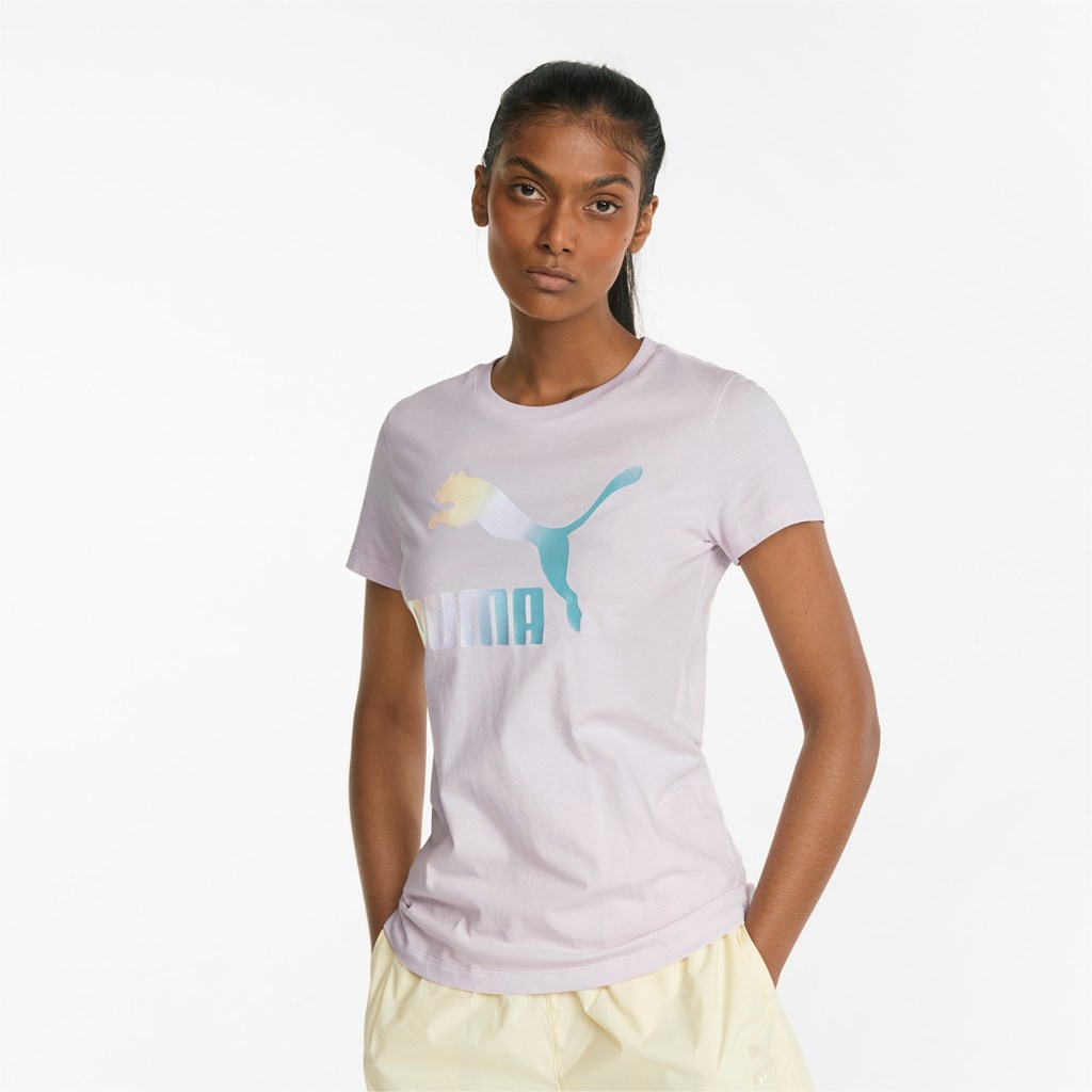 T Shirt Running Puma Crystal Galaxy Graphic Femme Lavande | 8590471-WT