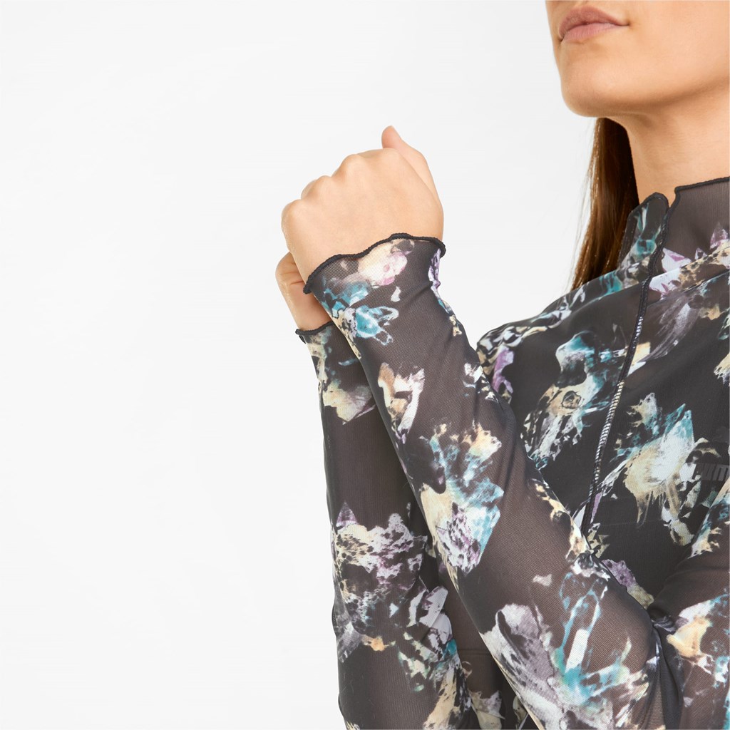 T Shirt Running Puma Crystal Galaxy Printed Long Sleeve Fitted Femme Noir | 5470968-IK