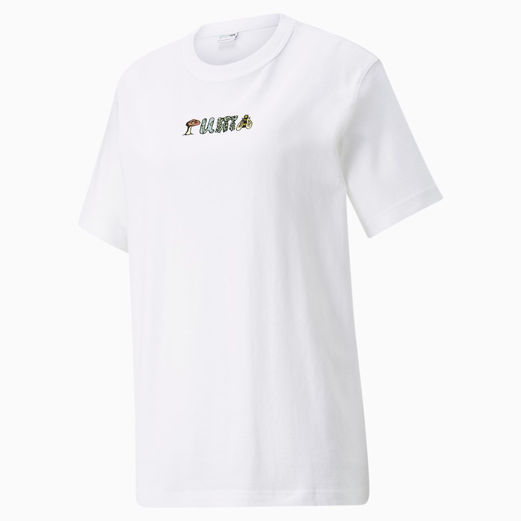 T Shirt Running Puma Downtown Relaxed Graphic Femme Blanche | 9413628-YF
