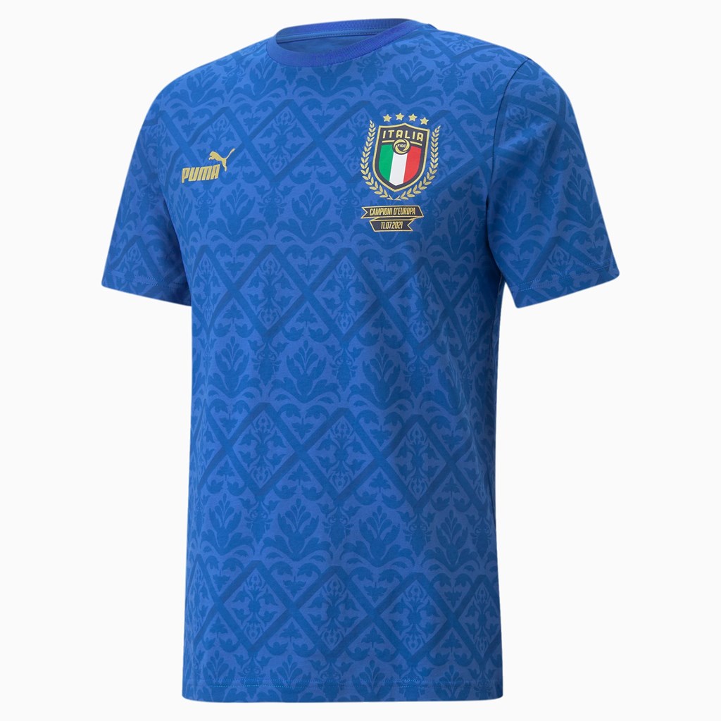 T Shirt Running Puma FIGC Graphic Winner Soccer Homme Bleu Bleu | 8639504-ZS