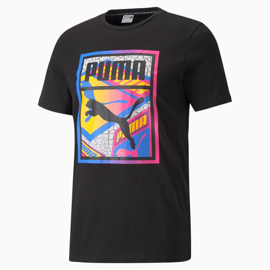 T Shirt Running Puma Graphic Box Logo Play Homme Noir | 7821659-WS