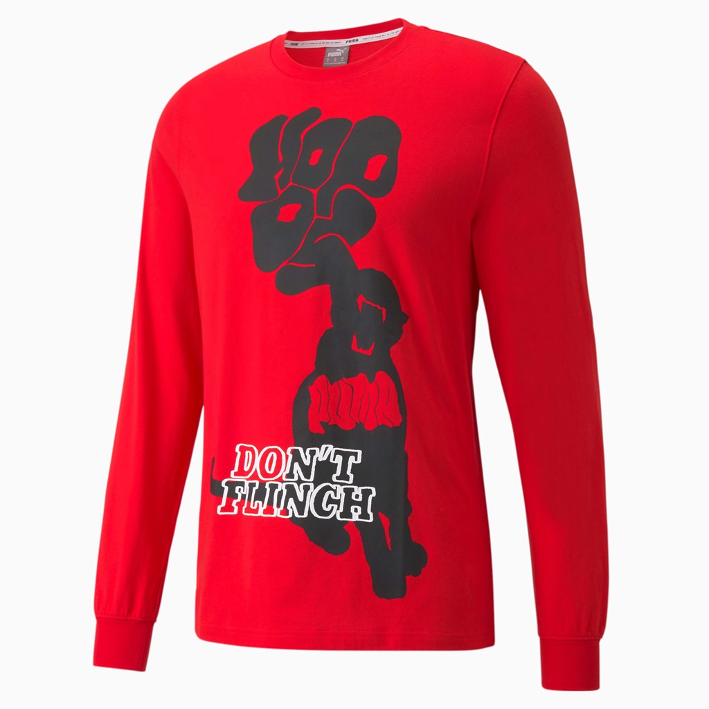 T Shirt Running Puma Scouted Long Sleeve Basketball Homme Rouge | 5967403-GZ