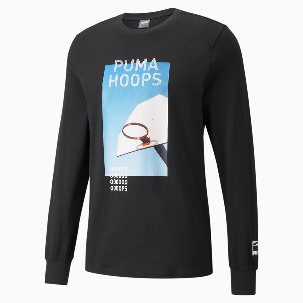 T Shirt Running Puma Timeout Long Sleeve Basketball Homme Noir | 8956214-AH