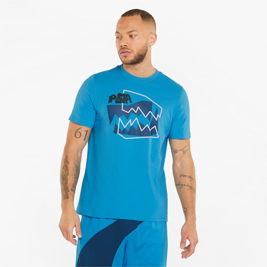 T Shirt Running Puma 4th Quarter Basketball Homme Bleu Azur | 4089612-VZ