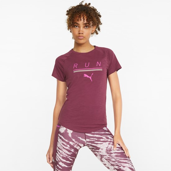 T Shirt Running Puma 5K Logo Corta Sleeve Femme Grape Wine | 2673895-FJ