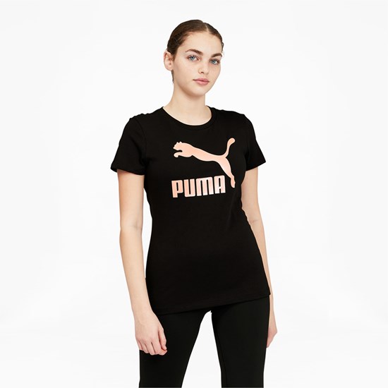 T Shirt Running Puma Classics Logo Femme Noir Rose Doré | 3521698-GW