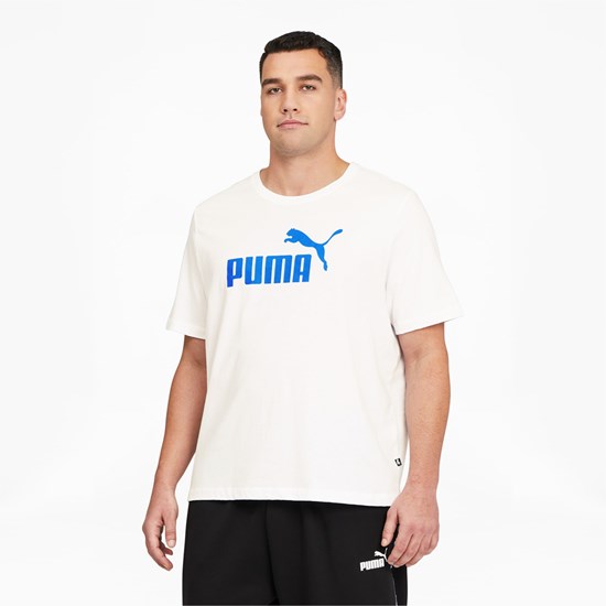 T Shirt Running Puma Essentials Logo BT Homme Blanche Bleu | 0851764-GZ