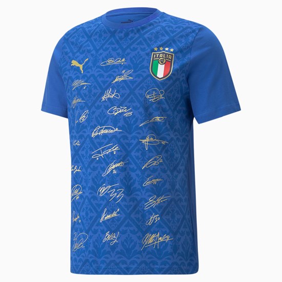 T Shirt Running Puma FIGC Signature Winner Soccer Homme Bleu Doré | 4386271-XA