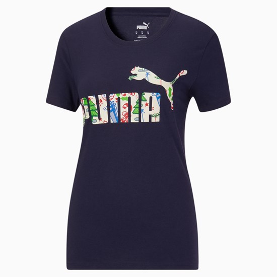 T Shirt Running Puma Holiday Fill Femme Peacoat | 7364281-ET