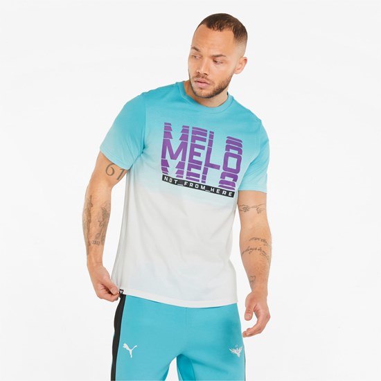 T Shirt Running Puma Melo Fade Corta Sleeve Basketball Homme Bleu | 8463721-DF